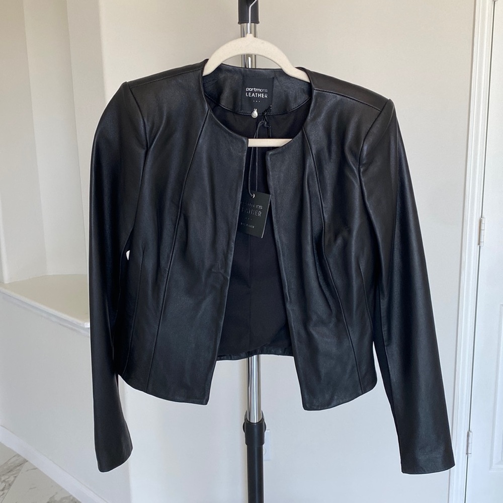 Portmans crop leather jacket as seen in Renata Meins
